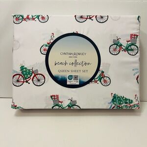 Cynthia Rowley Beach Collection Christmas Bikes Queen Size Sheet Set Tree Gifts